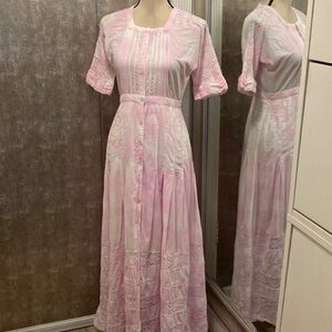 Pink Lace-Trimmed Mini Dress